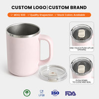 Faible MOQ 500 pièces, logo personnalisé, tasse à café isotherme en acier inoxydable de 16 oz avec poignée et couvercle coulissant transparent