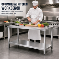 Table de préparation en acier inoxydable pour restaurant, hôtel, boulangerie, cuisine centrale, cantine, plan de travail à double niveau avec étagère de rangement