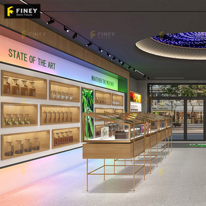 Magasin de cigares moderne en acier doré Design d'intérieur Présentoir au sol Armoire de magasin de fumée Vitrine de magasin de fumée en verre pour magasin de détail - Product Image 1