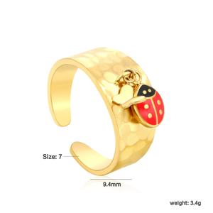 Waterproof Stainless Steel Jewelry 18K Gold Plated Textured <b>Open</b> <b>Ring</b> Enamel Ladybug Heart Charm <b>Ring</b> for Women Fashion Jewelry - Product Image 2