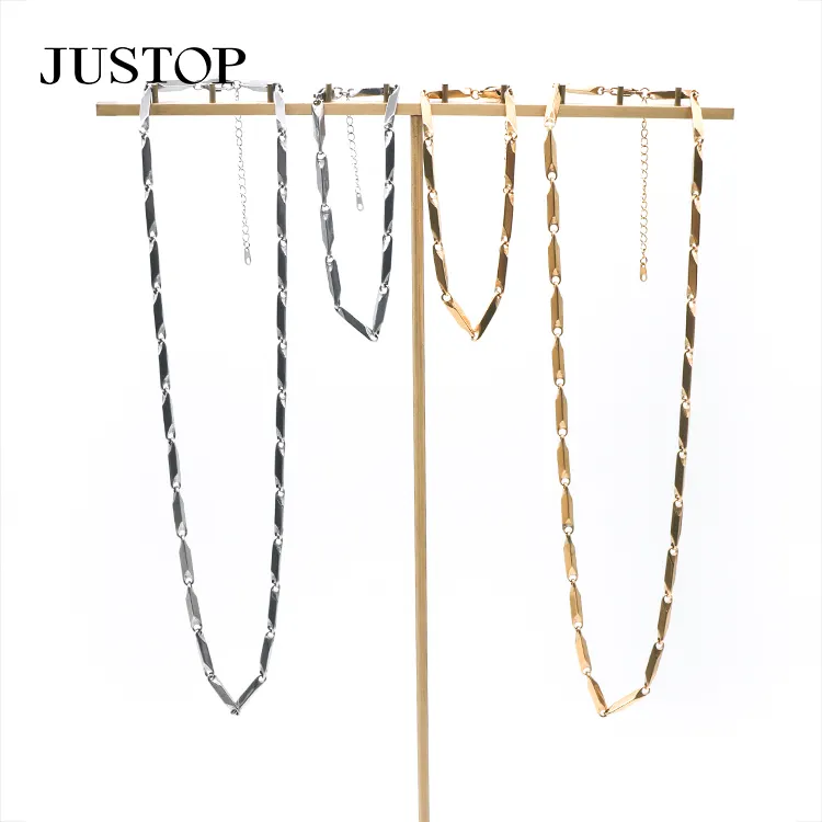 OEM 18K Gold Plated Angled Melon Seed Chain Jewelry Never Fading Clavicle Chain Stainless Steel Necklace