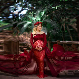 Nuovo vestito di maternità in Chiffon estivo per le donne incinte gonna lunga fotografia lunga fino al pavimento con maniche corte a maglia - Product Image 5