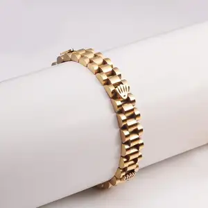 Mens18K Gold Plated Adjustable Designer Inspired Thick Watch Band Link Chain Wristband Stainless Steel Fashion Jewelry Bracelets