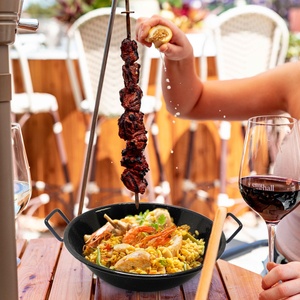 Poêle à <span class=keywords><strong>Paella</strong></span> espagnole <span class=keywords><strong>pour</strong></span> les réunions, en acier au carbone avec poignées rouges confortables - Product Image 6