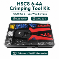 Kit de 1200 embouts de câblage de type E avec pince à sertir HSC8 6-4A, manchons de câblage 0,25-10 mm² AWG 23-7, pince à sertir pour bornes