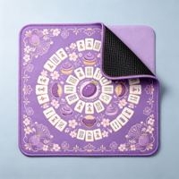 Tapis de mahjong floral Hortensia, imprimé papillon crème et violet, antidérapant en microfibre, pour 4 joueurs