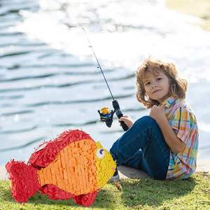 Piñata Poisson Tropical avec Bâton de Percussion et Masque <span class=keywords><strong>pour</strong></span> les Yeux – Piñata Finie Créative en Forme de Poisson – Cadeau de Fête Amusant Fait Main - Product Image 3