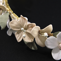 Serre-tête Bohème Fait Main en Résine et Argile avec Feuilles en PU et Perles, Diadème de Mariée pour la Photographie de Mariage