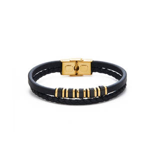 Bracelet pour homme personnalisé, sans ternissement, luxe, plaqué or 14k 18k, acier inoxydable 316l, bracelet en cuir tressé pour homme - Product Image 5