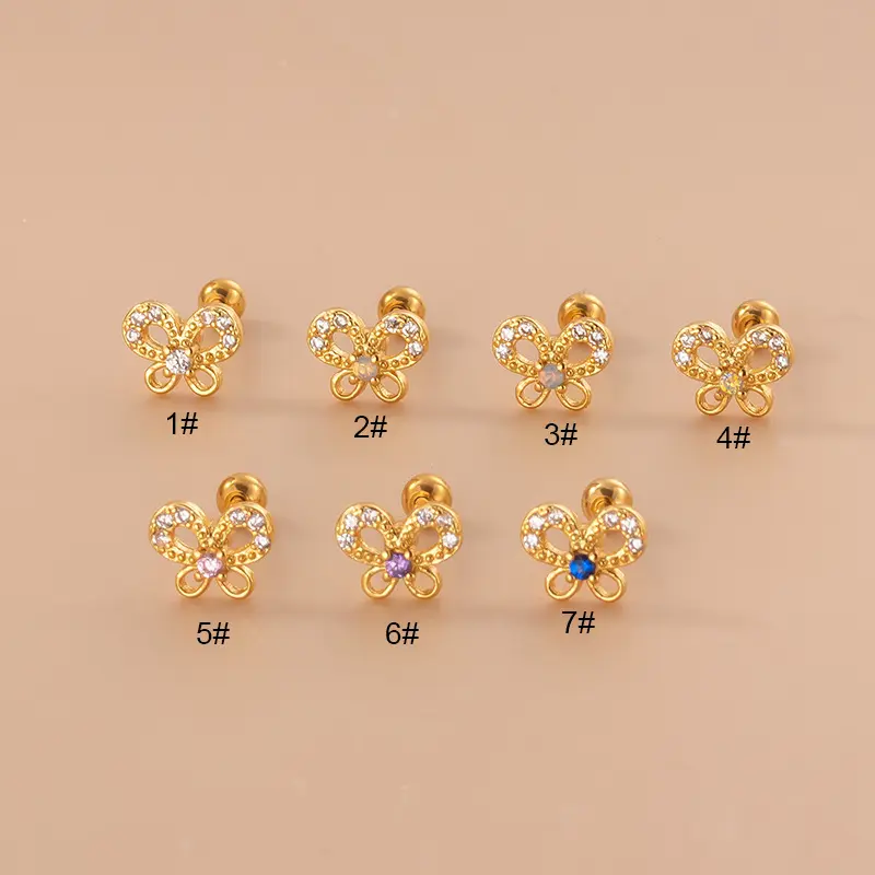 2022 fashion jewelry cubic zirconia luxury butterfly studs earings stainless steel jewelry wholesale