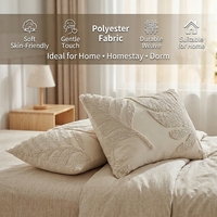 Parure de lit 3 pièces minimaliste beige neutre à motif de feuilles capitonnées, confortable et lavable en polyester, pour la maison et la chambre