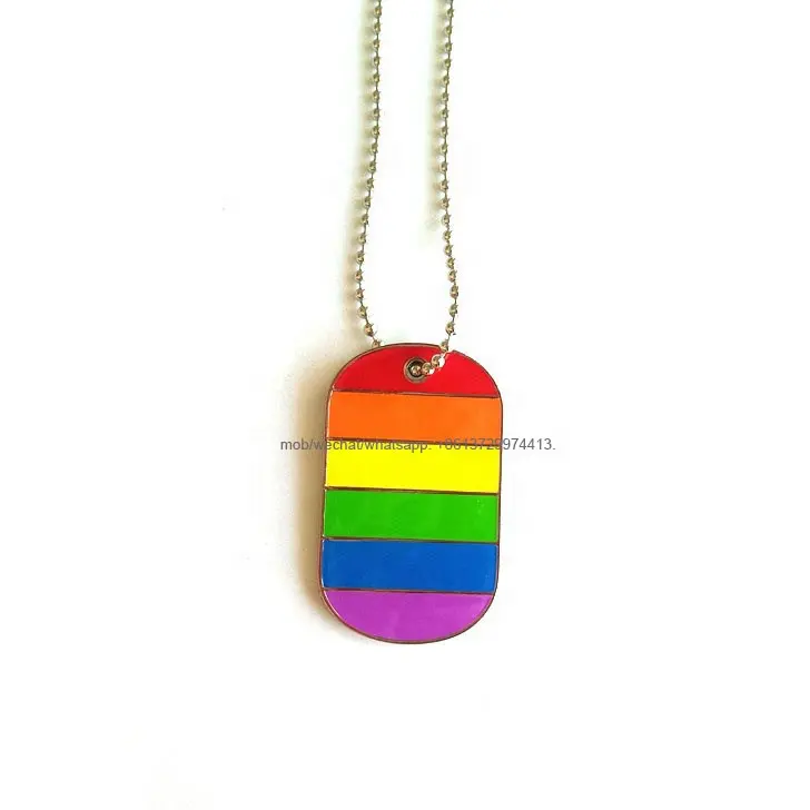 Dikdörtgen metal moda hediyeler takı Lesbians Gays Bisexuals Transgender LGBT eşcinsel gurur ay gökkuşağı köpek etiketi kolye zinciri