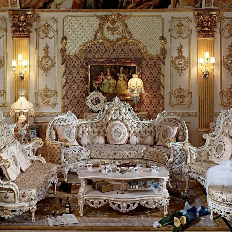 الفاخرة الأثاث عالية الجودة أريكة لغرفة المعيشة الأرائك اليد منحوتة الإمبراطورية الملكي أثاث غرفة المعيشة