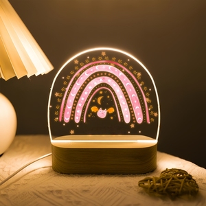 Customized Visual Warmth 3D Wooden Base Square Laser-Engraved Acrylic Board LED <b>Table</b> Lamp with Modern Design Dimmable USB Power - Product Image 3