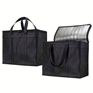 OEM Customized Portable Insulated Cooler Bag With Logo Black Lunch for Food Reusable Non Woven Thermal Bags - Product Image 2