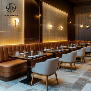 ชุดเฟอร์นิเจอร์ร้านอาหารโรงแรมทันสมัยของ Ron Group เก้าอี้พนักพิงสูงตามหลักสรีรศาสตร์ หุ้มหนังแบบ Tufted โต๊ะหินอ่อนทรงสี่เหลี่ยม - Product Image 2