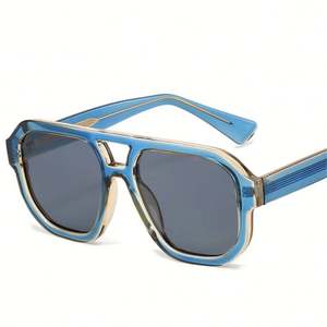 Lunettes de soleil polarisées pour hommes, monture carrée rétro 2025, double pont, protection UV400, grand format, personnalisables avec logo - Product Image 1