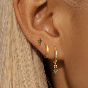 Pendientes de Aro con Geometría de Plata de Ley Chapada en Oro de 18K y Ágata Verde para Mujer - Regalo Moderno para Bodas y Fiestas - Product Image 1