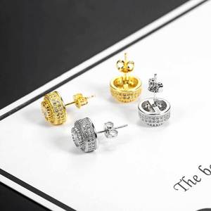 Exclusive Urban Streetwear Full Diamond Set GRA Moissanite Round Studs S925 Silver Real Gold Plated Iced Out Ear <b>Bling</b> Men - Product Image 1