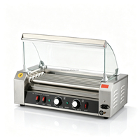 Machine à hot-dogs de table à 5 rouleaux en acier inoxydable, nouvelle, avec boîte à lumière LED, verre trempé, haute productivité