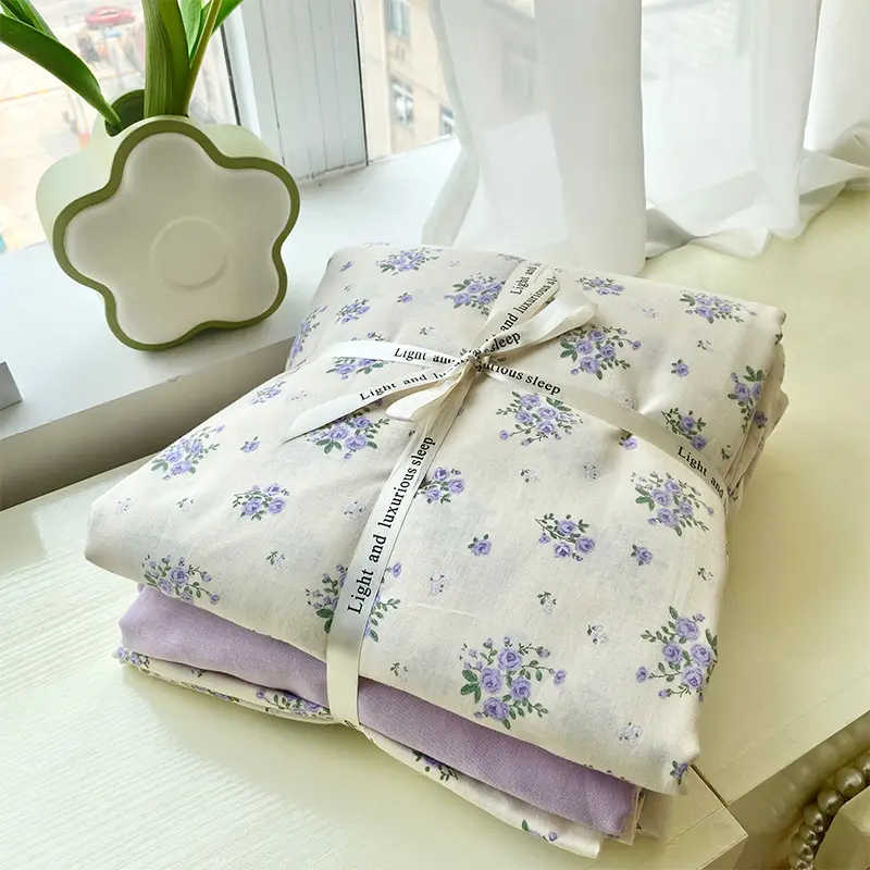 Eco-friendly Soft Double Layer Muslin Aerobic Cotton Flowers Floral Printing Cotton Sheets for Bedding Kids 200TC