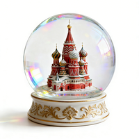 Globe à neige personnalisé de la Cathédrale de Saint-Basile avec éclairage LED et base en marbre pour souvenirs de Moscou et cadeaux haut de gamme