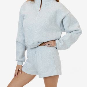 OEM Y2K algodón media cremallera recortada Sudadera con capucha bordado personalizado Puff impreso gota hombro Boxy ajustado Sudadera con capucha y sudadera para mujer - Product Image 2