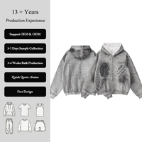 Sudadera con capucha con cremallera, lavado ácido, desgastada, oversize, hombros caídos, bolsillo canguro, forro polar, unisex, estilo urbano, personalizada, grunge, vintage