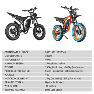 รุ่นใหม่ล่าสุดปี 2026 - มอเตอร์ไซค์ยางอ้วนสำหรับหิมะขนาด 20 นิ้ว 1000W 48V 65 กม./ชม. พร้อมระบบเบรกไฮดรอลิก - Product Image 2