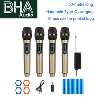 Système de microphone sans fil UHF 4 canaux BHA YL-09, type C rechargeable, micro dynamique universel pour karaoké, scène, discours