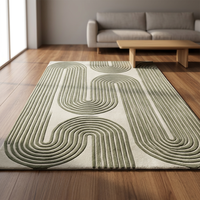 Alfombra Hecha a Mano en Color Verde Oliva y Blanco, Antideslizante, Ecológica, de Pelo Largo, Moderna, para Sala de Estar