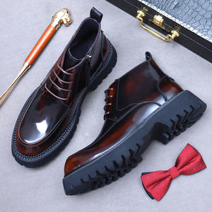 First Layer High-Grade Glossy <b>Nylon</b> Desert Boots Business Casual Square Toe British Formal Oxford Thick Sole Men's - Product Image 1