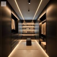 XINGRUO Luxus Begehbarer Kleiderschrank System Mattschwarzer Schrank mit Beleuchteten Regalen & Grifflosen Schubladen für Hochwertige Ankleidezimmer