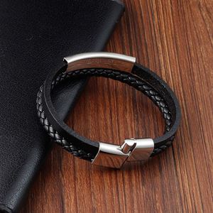 Fashionable Handmade PU Leather <b>Bracelet</b> Bangle Stainless Steel Magnetic Clasp <b>Rope</b> Woven <b>Bracelet</b> - Product Image 4