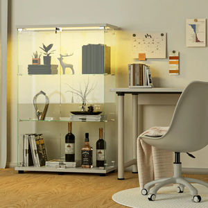 Vitrina Blanca de 2 Puertas y 3 Estantes con Luz LED, Mueble Multiusos para Vinos y Almacenamiento para Sala de Estar - Product Image 2