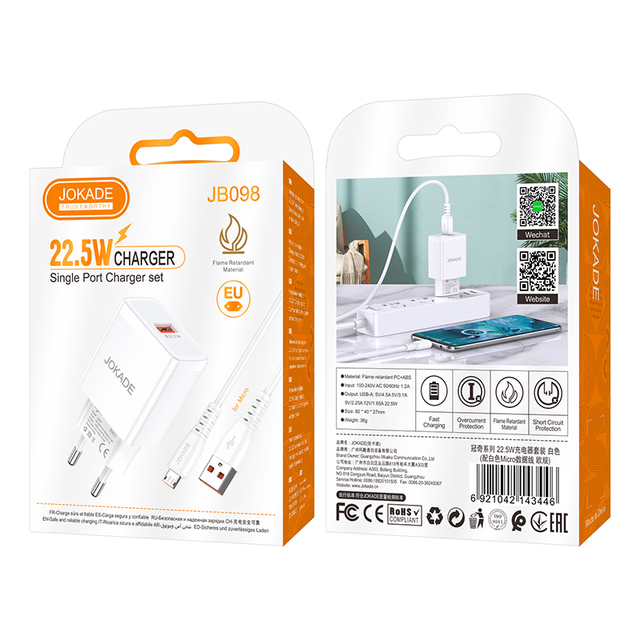 JOKADE Factory Direct 22.5W SuperCharge USB Wall Charger Set - QC3.0 Fast Charging Compatible with Phones/Tablets