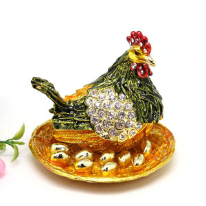 SHINNYGIFTS FengShui boîte-cadeau décorative <span class=keywords><strong>100</strong></span>% fait à la main émail poule bibelot ou boîte à bijoux carré métal Animal Design - Product Image 4