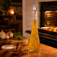 Bouteille en verre conique de luxe en gros avec bouchon en aluminium, récipient vide pour l'emballage d'huile d'olive gastronomique et d'huile infusée à l'ail