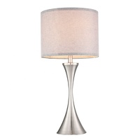 Lampe de table en lin gris avec base en nickel brossé et abat-jour en tissu, lampe de chevet à une lumière, lampe de table à tête unique avec abat-jour en lin