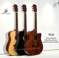 Factory Manufacture Glossy Finishing With Binding Stringed Musical Instrument 41Inch Premium Spruce Solid Acoustic Guitar
