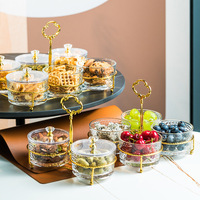 Premium spa Dim Sum Snack Plate Hotel Gold Hand Crown double bol rond en verre avec écrou avec couvercle