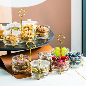 Premium <span class=keywords><strong>spa</strong></span> Dim Sum Snack Plate <span class=keywords><strong>Hotel</strong></span> Gold Hand Crown double bol rond en verre avec écrou avec couvercle - Product Image 3