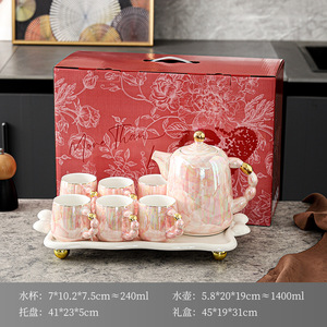 Luxury home <b>tea</b> <b>set</b> with hand-painted blue waves and pearls, cold water pitcher, high-end waterware <b>set</b>, black coffee cup <b>set</b> - Product Image 5