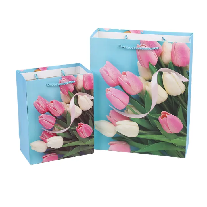Bolsas de regalo para el día de la madre Bolsas de papel de cartón personalizadas con patrón de flores para boutique