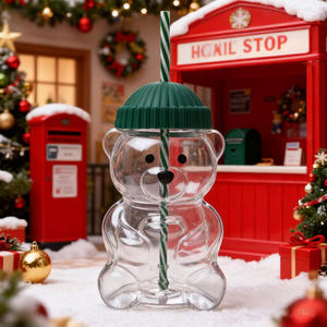 Garrafa de Água Plástica Personalizada de 500ml em Forma de Urso de Pelúcia para Feriados, Copos de Café e Suco para Chá e Leite - Product Image 1