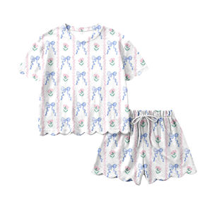 GSSO3273 CUSTOM Ensemble de vêtements pour petite fille active avec imprimé de fleurs colorées, vente en gros, ensemble à manches courtes pour enfant - Product Image 2