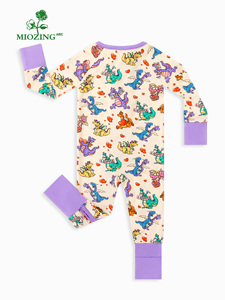 Miozing Çevre Dostu Dinozor Desenli Bebek Pijamaları Unisex Tüm Mevsim Tulumları Spandeks Bambu Elyaf Nefes Alabilen Yıkanabilir Çift Yönlü - Product Image 3