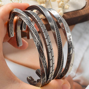 Hip Hop Stainless Steel Unisex Cuff <b>Bracelet</b> Silver Waterproof <b>Trendy</b> Geometric Anniversary No Fade - Product Image 2