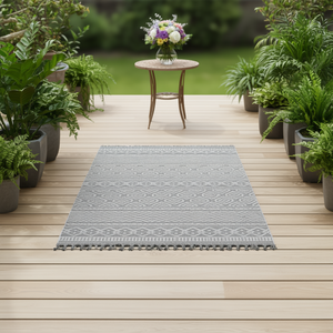 Tapis géométrique gris et blanc 8x10, tissage plat, style bohème, pour intérieur et extérieur, imperméable, en polypropylène, ensemble de tapis rectangulaires - Product Image 2