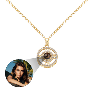 Gioielli alla Moda, Collana con Ciondolo in Rame Personalizzato con Proiezione Foto, Zirconi Trendy, Ti Amo, per Donne - Product Image 1